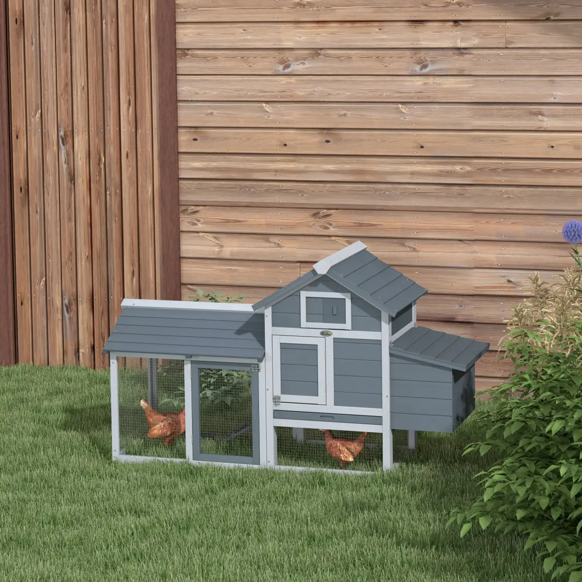 Pawhut Small Chicken Coop Hen Cage Nesting Box w/ Outdoor Run Grey 150.5 x 54 x 87 cm - Chicken Coop