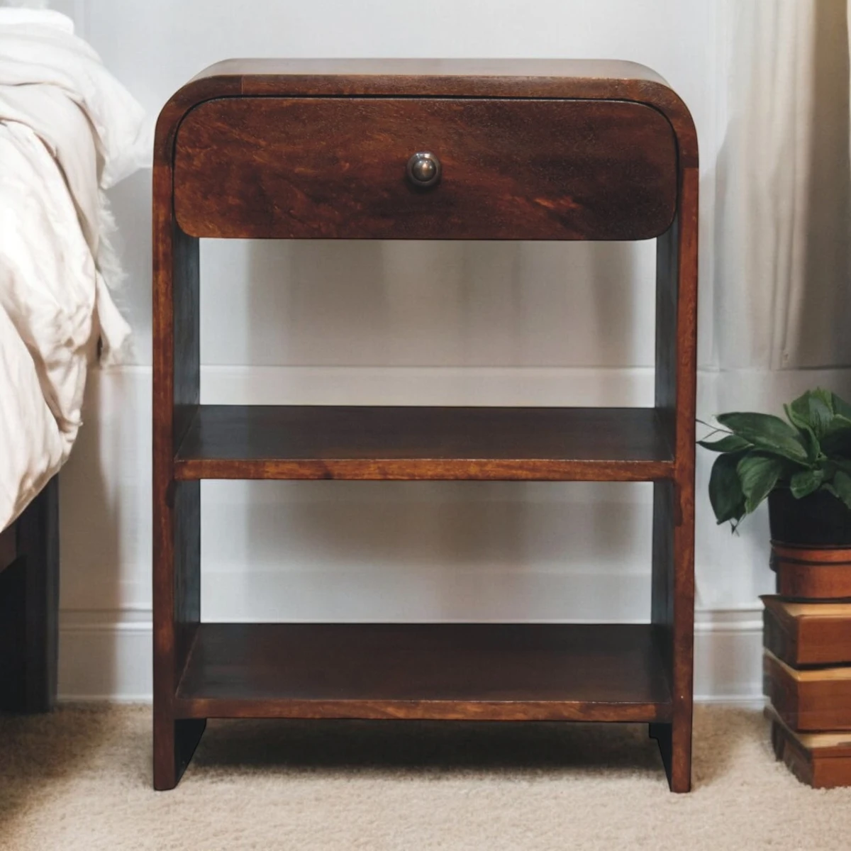 Artisan Bedside Table Aspen 18in Wide 14in Deep 24in High 1 Drawer 2 Open Shelves Bedroom Storage by Artisan Furniture