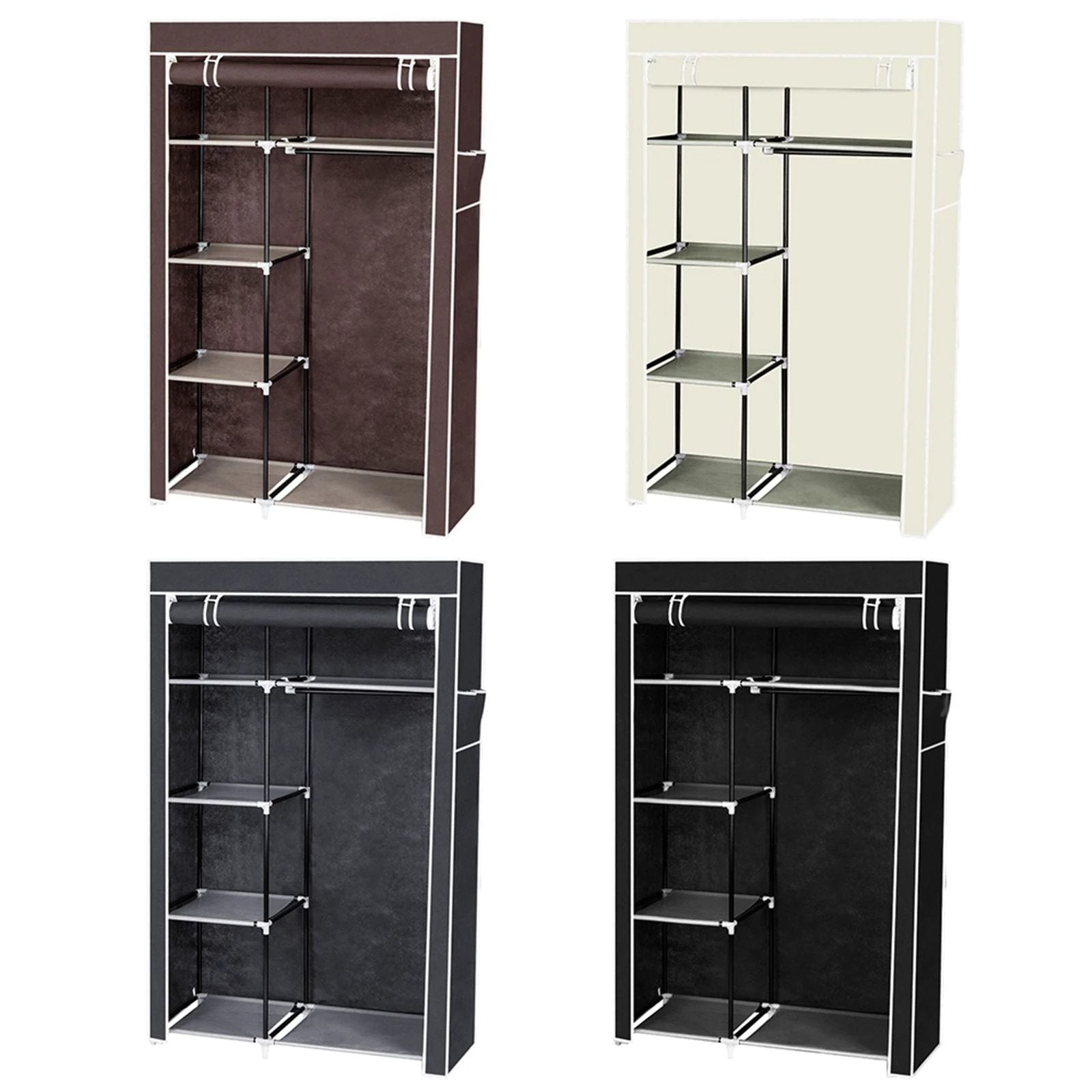N/A 64" Portable Closet Storage Organizer Wardrobe Clothes Rack with Shelves Black -