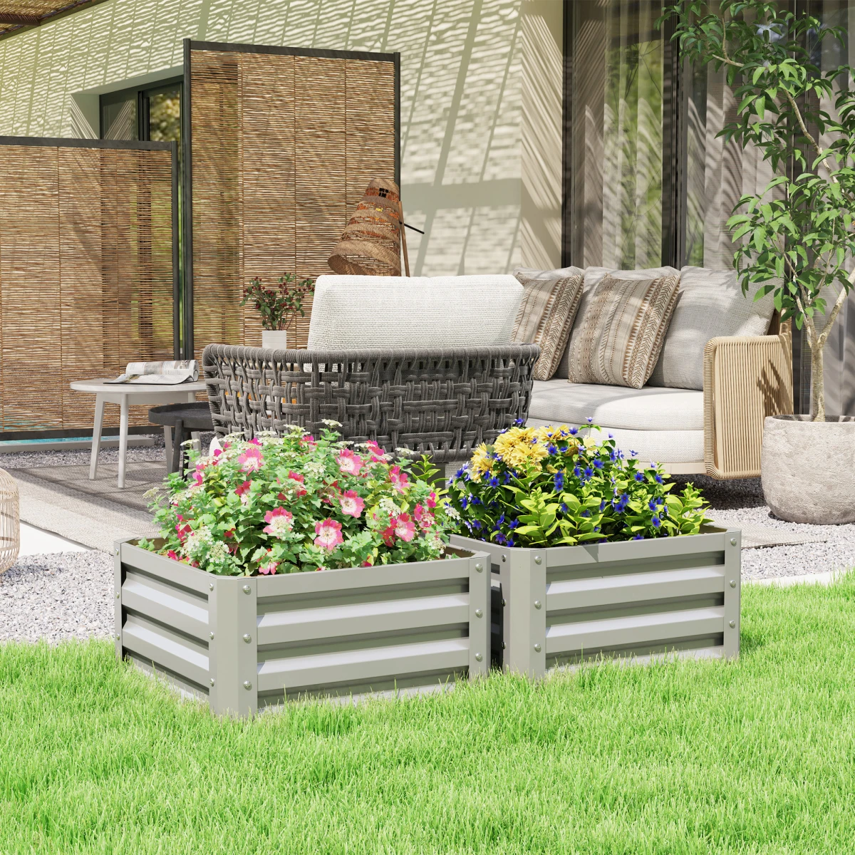Outsunny Raised Garden Bed Two Pack Galvanised Steel Patio by Outsunny