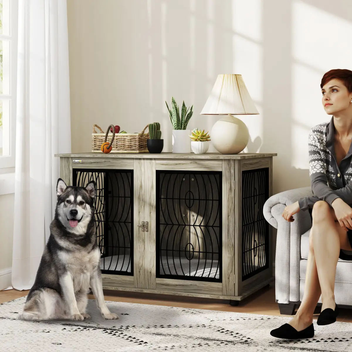 PawHut PawHut Dog Crate Furniture, 44.5" End Table for Extra Large Dogs w/ Cushion - Dog Crate