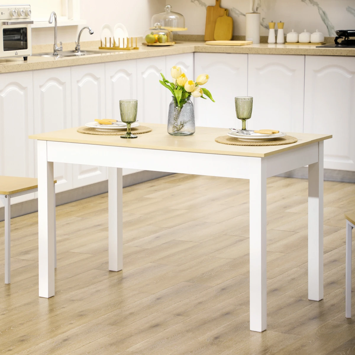 HOMCOM Dining Table 4-6 Seater Oak Veneer Top Thick Legs White Frame For Kitchen by HOMCOM