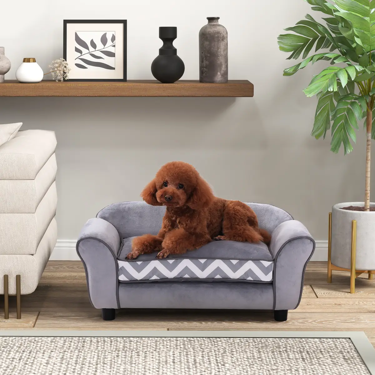 PawHut Dog Sofa Cat Couch Bed for XS Dogs w/ Removable Sponge Cushion - Grey - Dog Beds