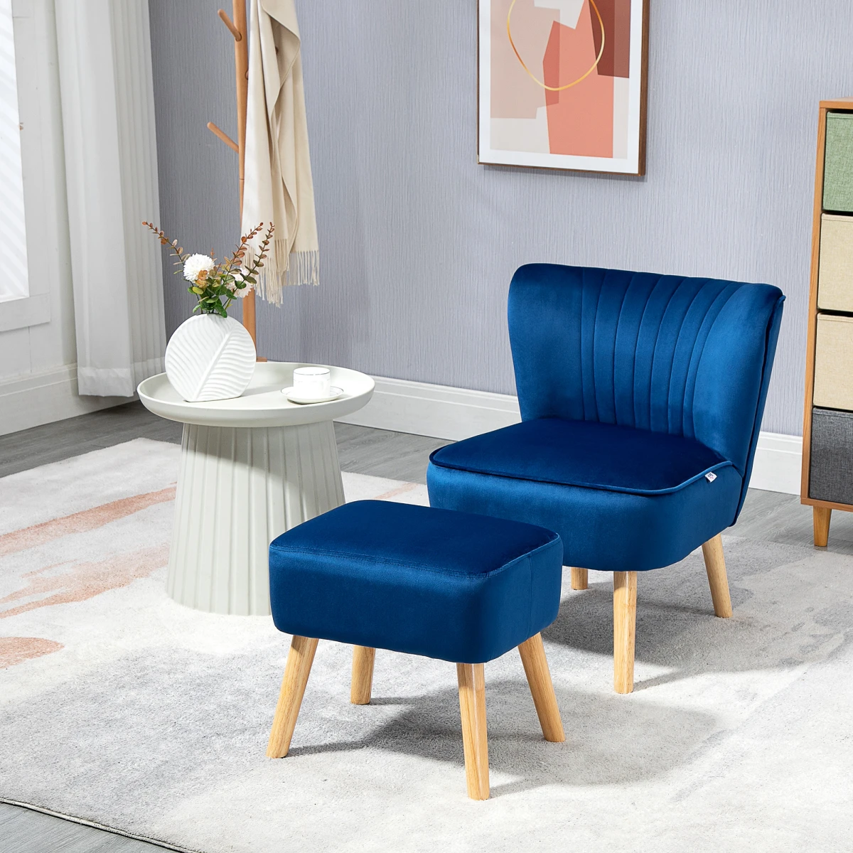 HOMCOM Lux Velvet Accent Chair With Ottoman Compact Velvet Home - Accent Chair