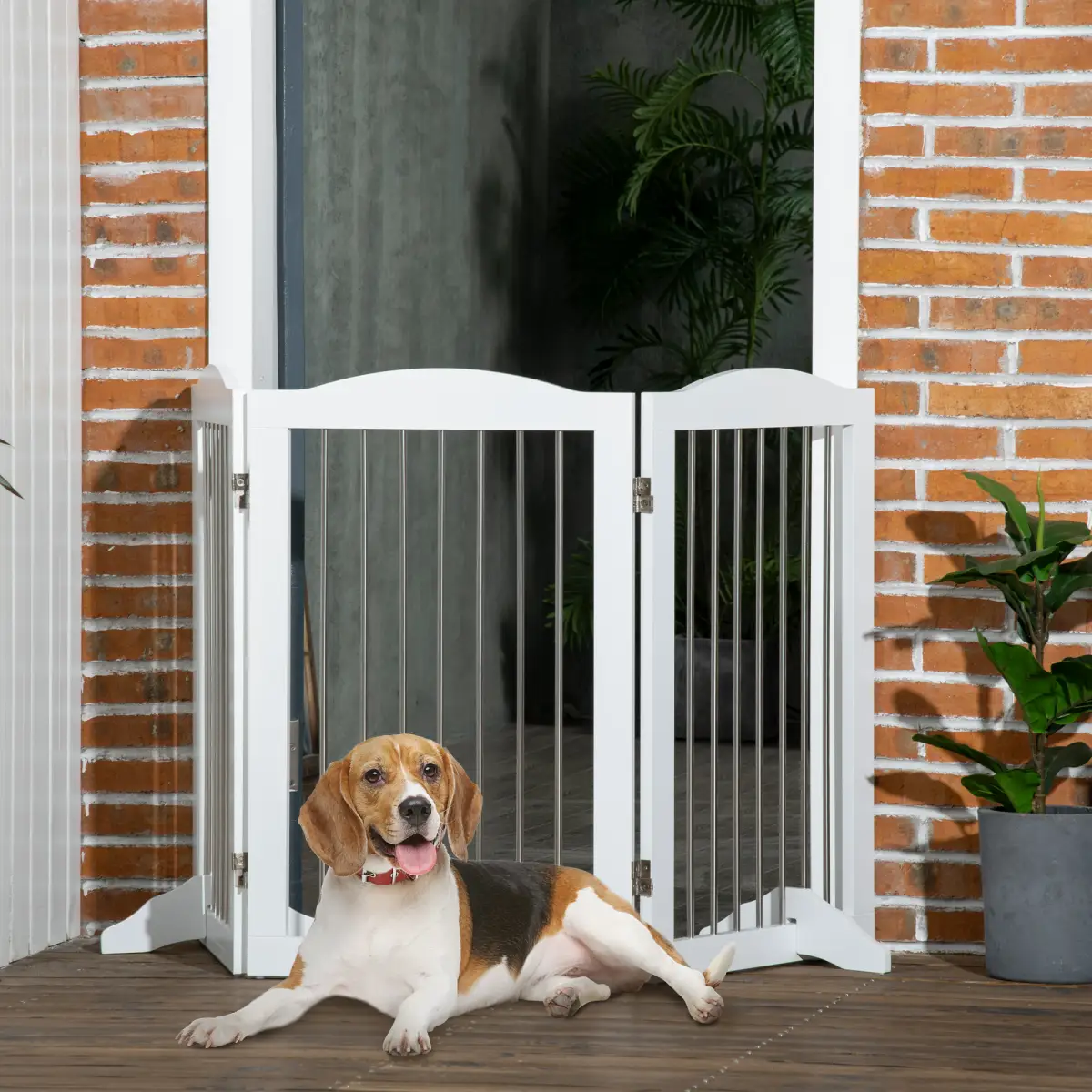 PawHut Foldable Dog Gate for Doorways, Stairs, Halls - White - Pet Gate