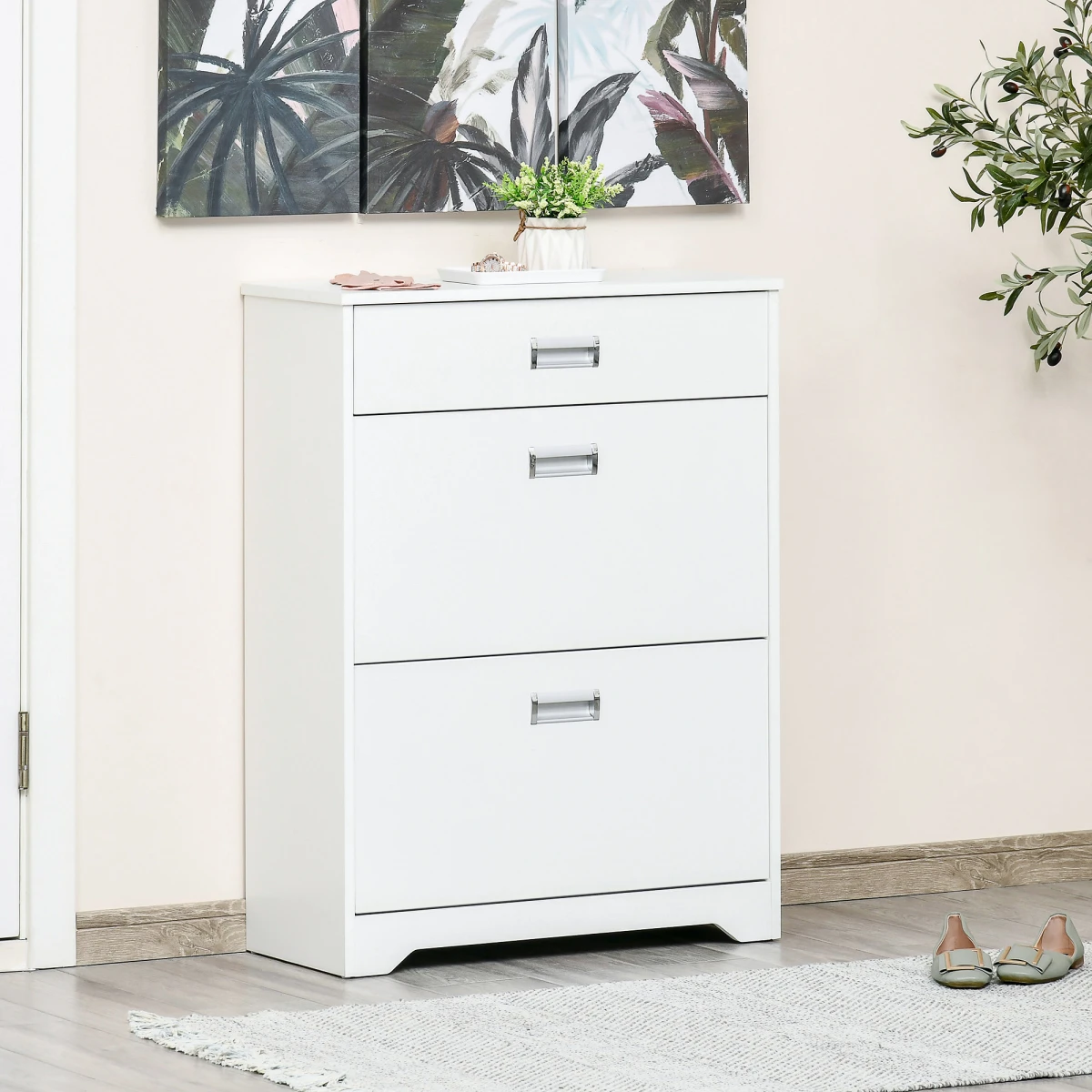 White Shoe Cabinet 16-Pair Flip Drawers Entryway by HOMCOM