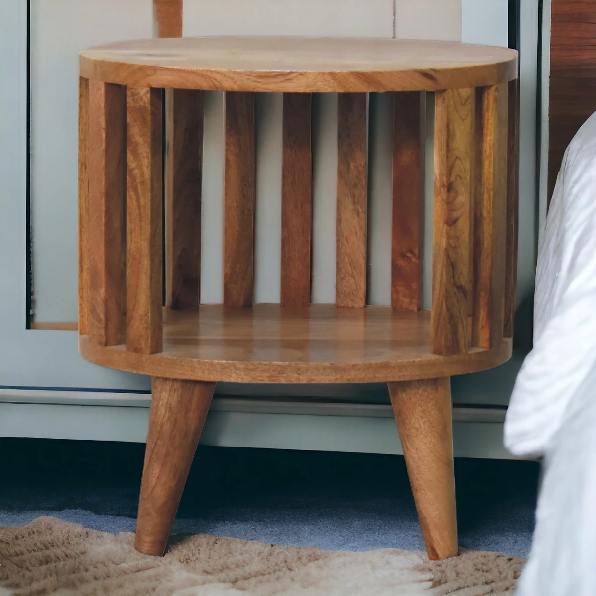 Artisan Bedside Table Solid Mango Wood Compact Single Shelf With Open Top For Modern Japanese Bedroom by Artisan Furniture