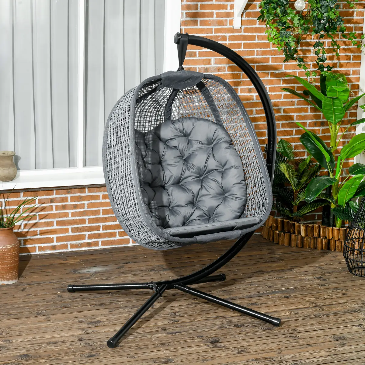 Outsunny Outsunny Hanging Swing Chair w/ Thick Cushion, Patio Hanging Chair, Dark Grey - Hammocks