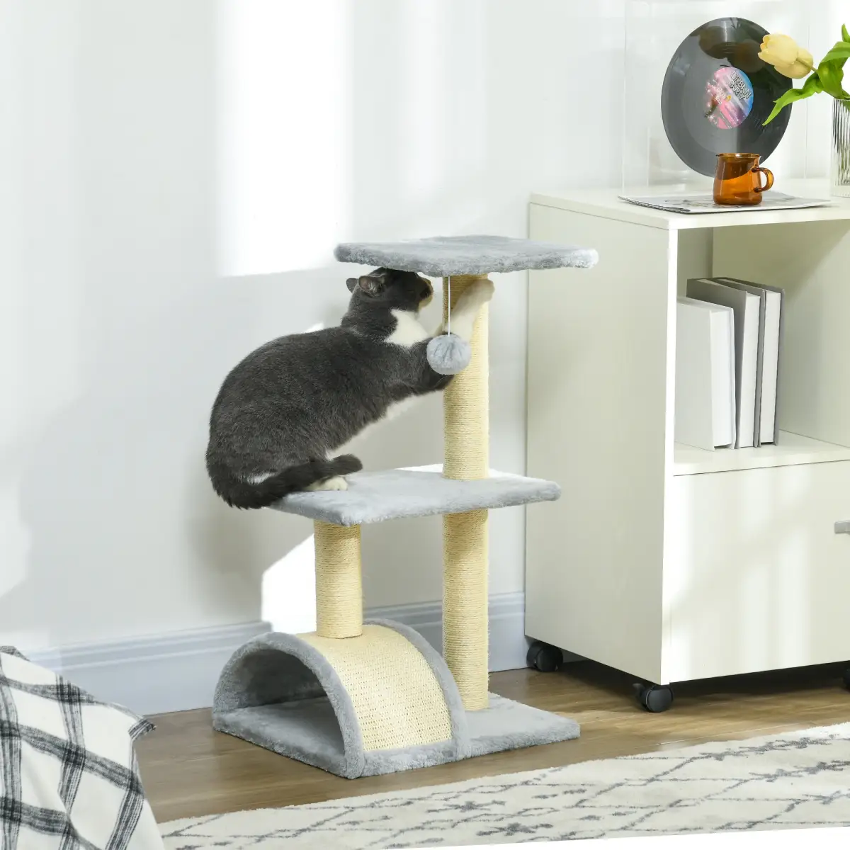 PawHut PawHut 72cm Cat Tree Climbing Tower with Sisal Scratching Post - Light Grey - Cat Tree