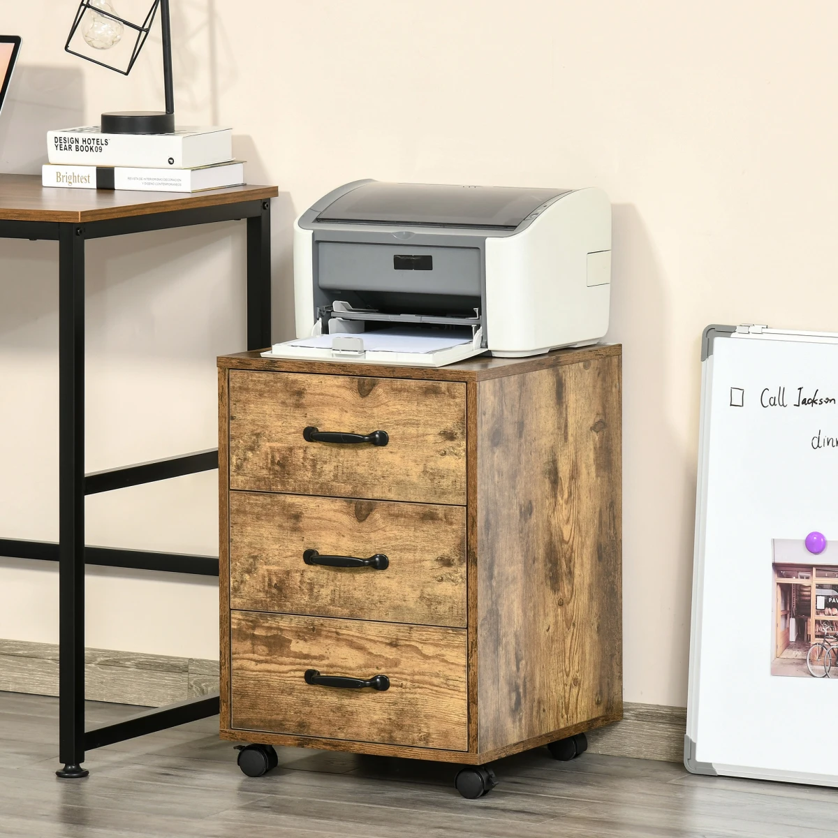 Homcom HOMCOM Rolling File Cabinet 3 Drawer Under Desk - Filing Cabinet