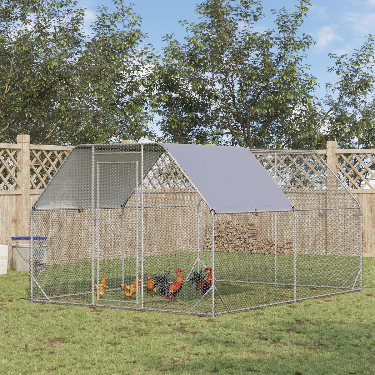 PawHut Chicken Run W/ Roof, Walk In Chicken Coop for 10-12 Chickens, Hen House - Chicken Coop