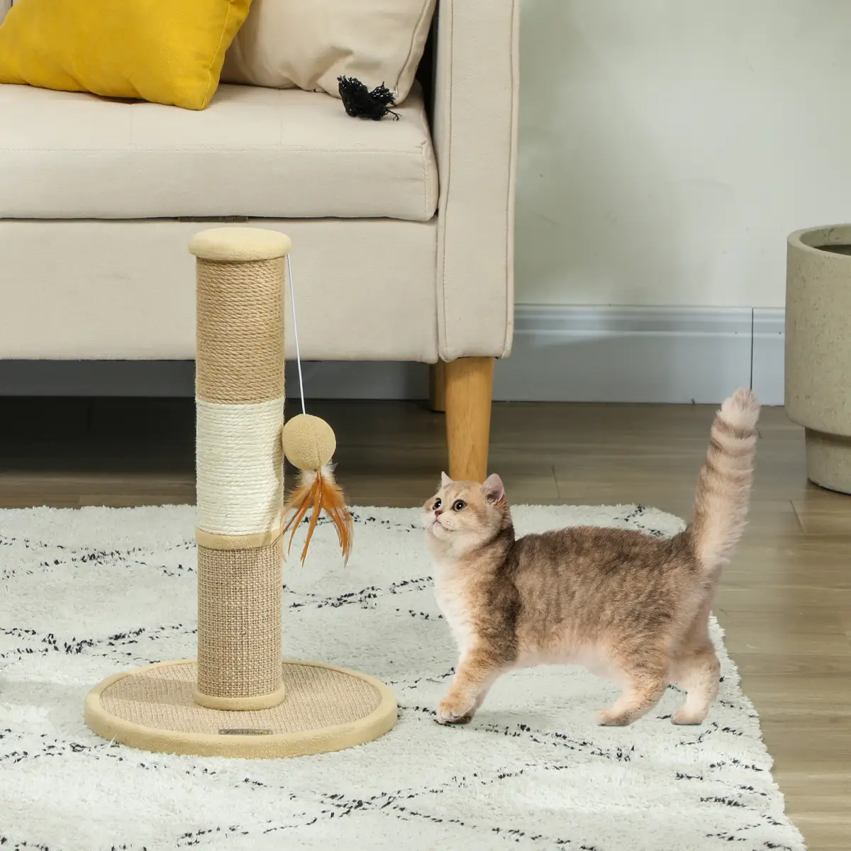 PawHut 47cm Tall Cat Scratching Post for Indoor Cats, with Sisal Rope, Brown - Cat Tree