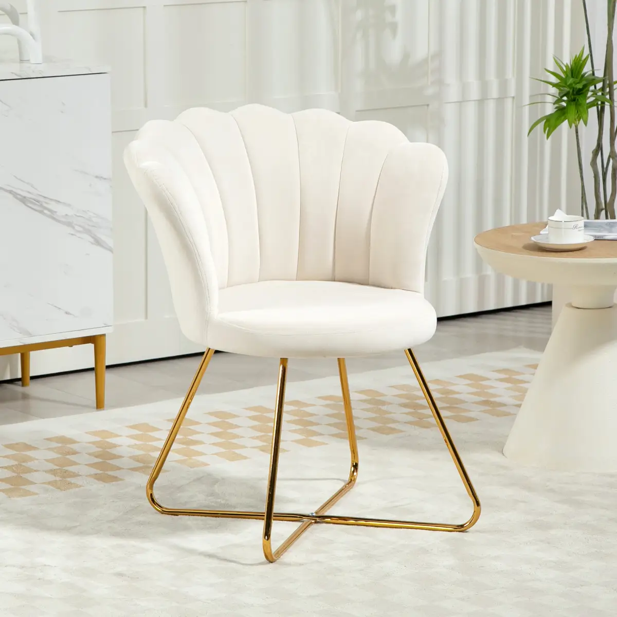 HOMCOM HOMCOM Accent Chair, Velvet Armchair with Lotus Backrest, Steel Legs, Cream - Accent Chair