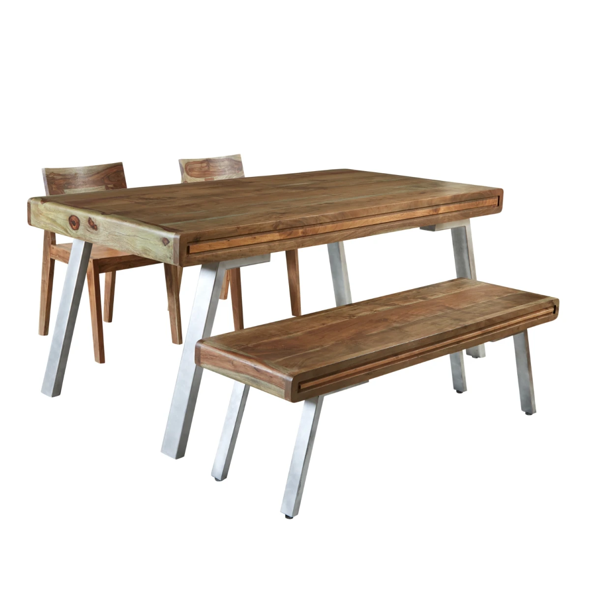 Indian Hub Aspen Handcrafted Dining Table Medium Solid Wood With Reclaimed Metal Two Tone Finish For Home Dining - Dining Table