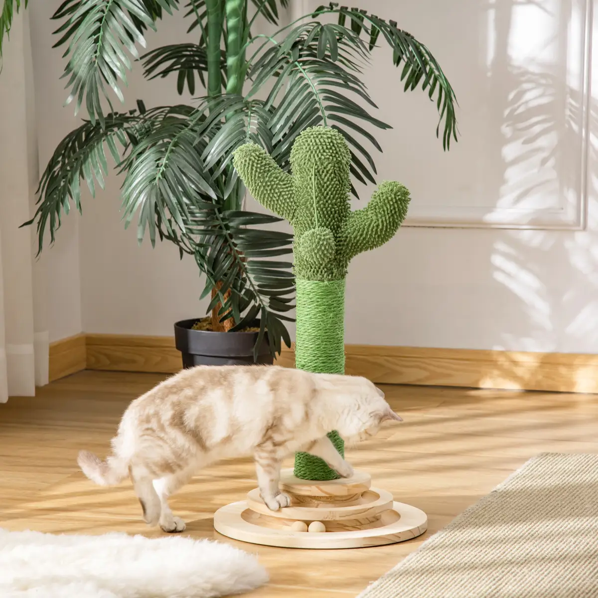 Unbranded Cat Tree Cactus Sisal Scratching Post Interactive Fun Roller Exerciser Pawhut - Cat Tree