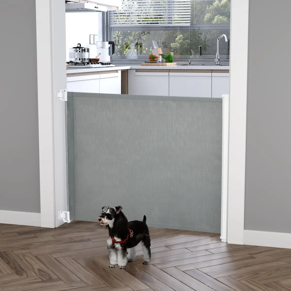 Pawhut Retractable Safety Gate Folding Pet Barrier, for Doorways, Staircases, Hallways - Pet Gate