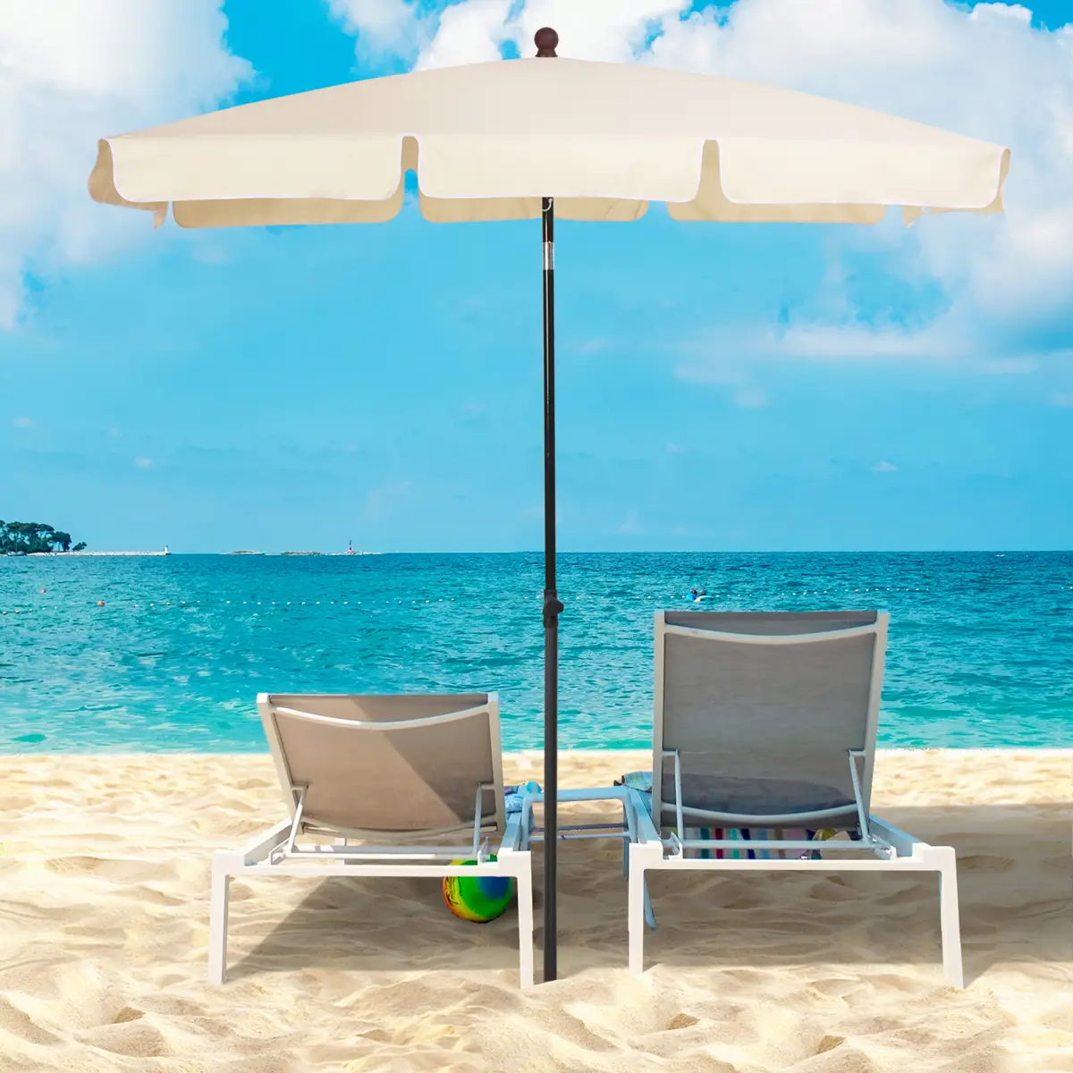 Outsunny Aluminium Sun Parasol Garden Tilting Umbrellas Patio Rectangular, 2x1.25m, Beige - Parasol
