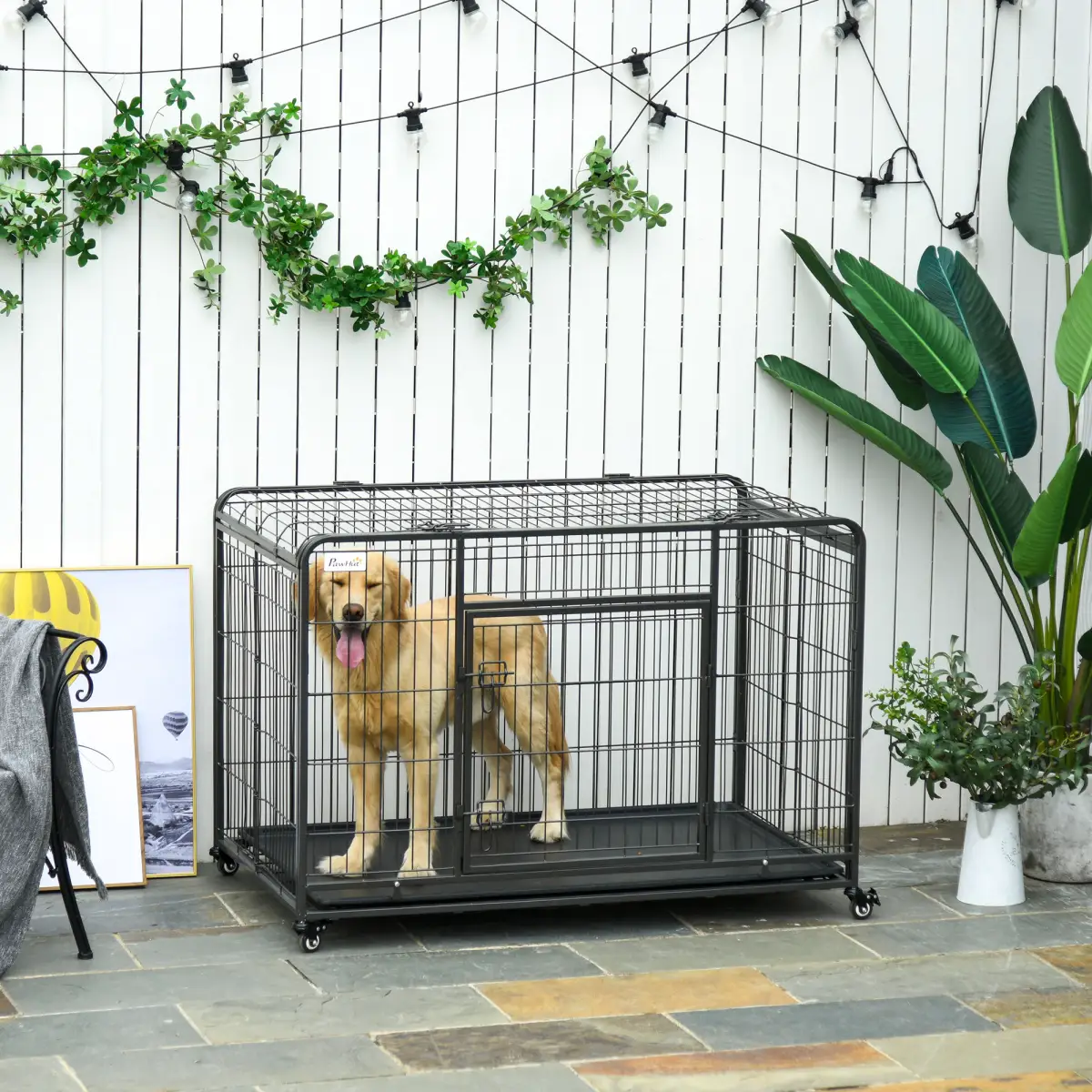 Unbranded 81x125cm Metal Dog Cage Kennel Locking Door & Wheels Extra Large Pets Pawhut - Dog Kennel