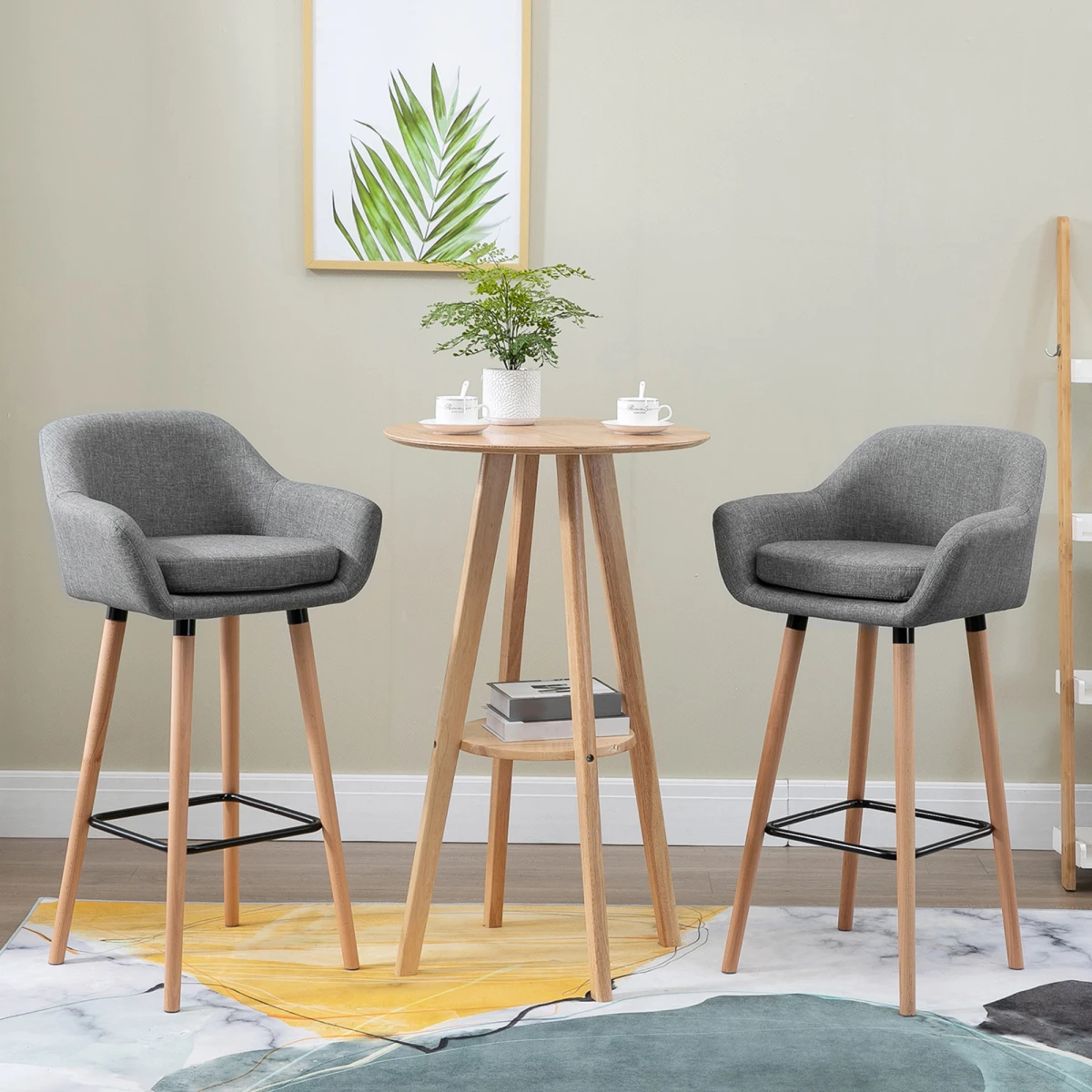 Unbranded 2 PCs Modern Upholstered Fabric Bucket Seat Bar Stools w/ Solid Wood Legs Grey -