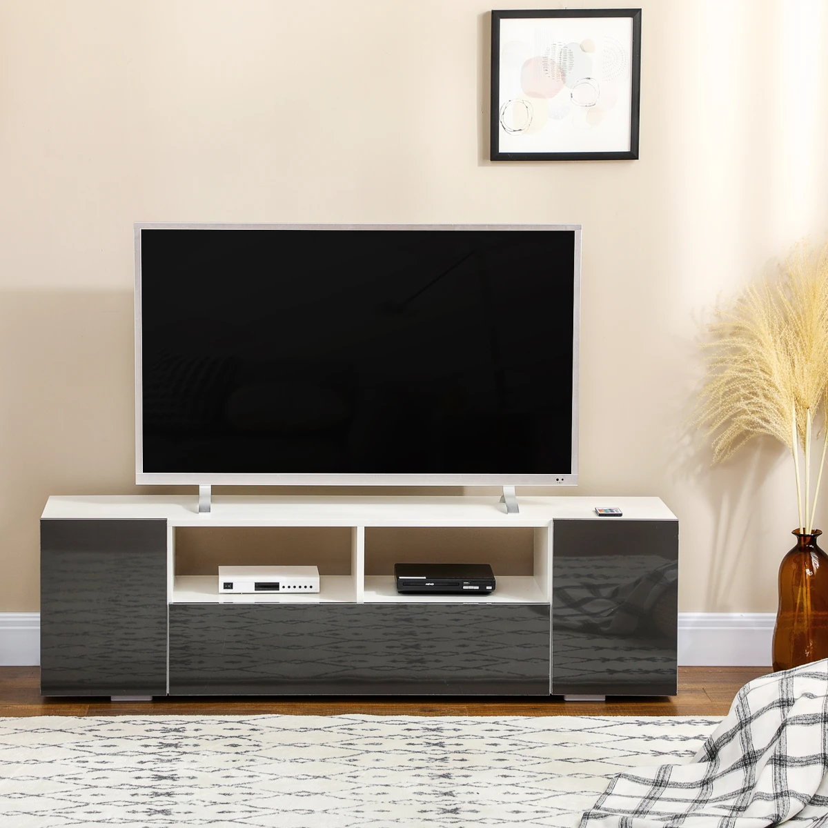 HOMCOM High Gloss TV Stand 137cm Wide With LED Lights For TV Setup - TV Unit