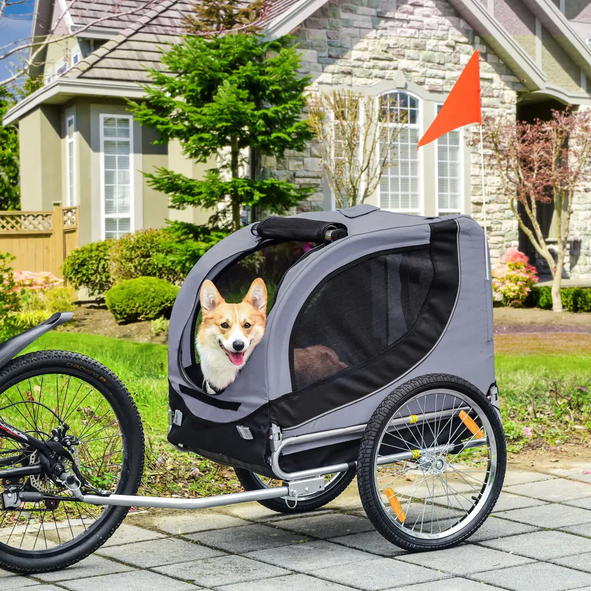 Pawhut Pet Bicycle Trailer Dog Cat Bike Carrier Water Resistant Travel Steel Grey - Pet Carrier