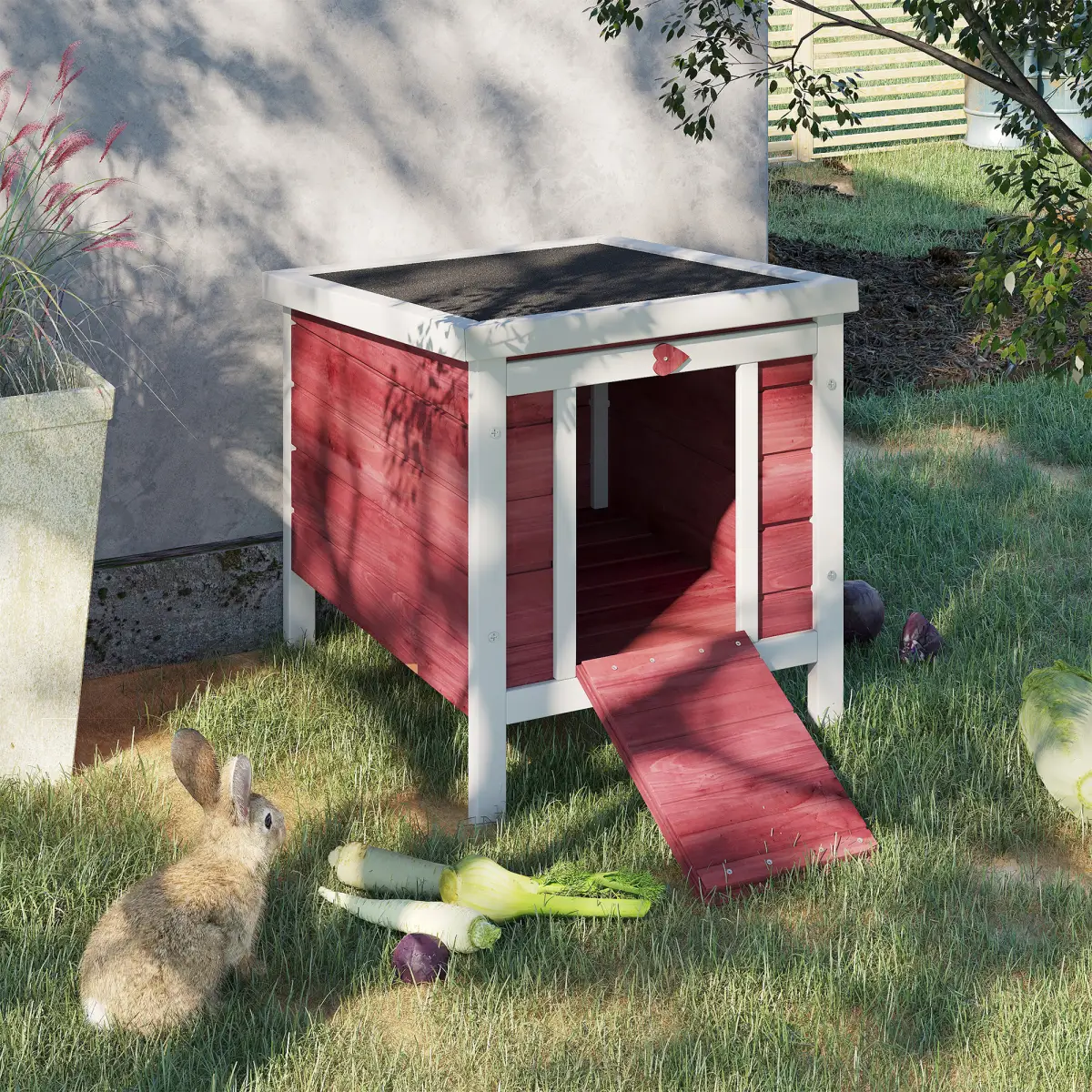 PawHut PawHut Wooden Rabbit Hutch Bunny Cage Guinea Pig House Pet Habitat Ferret Red - Rabbit Hutch