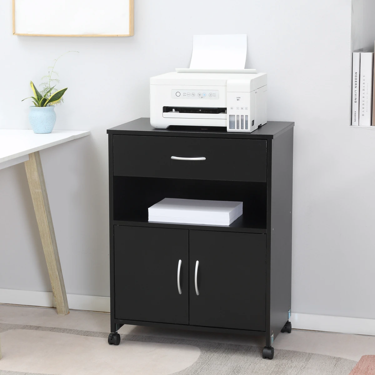 Unbranded Vinsetto Mobile Printer Stand Compact Three Level Adjustable Shelf With Drawer And Wheels For Home Office - Office Storage