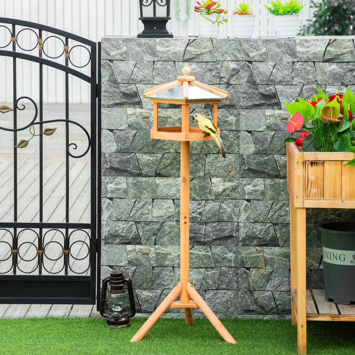 Pawhut Bird Stand Feeder Table Feeding Station Garden Wood Coop Parrot Nesting Stand - Bird Feeder