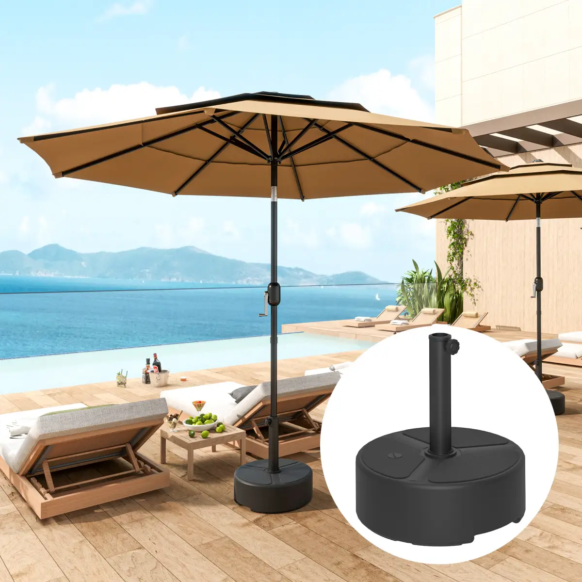 Outsunny Outsunny Round Garden Parasol Base, Sand/Water Filled Parasol Stand, Black - Parasol