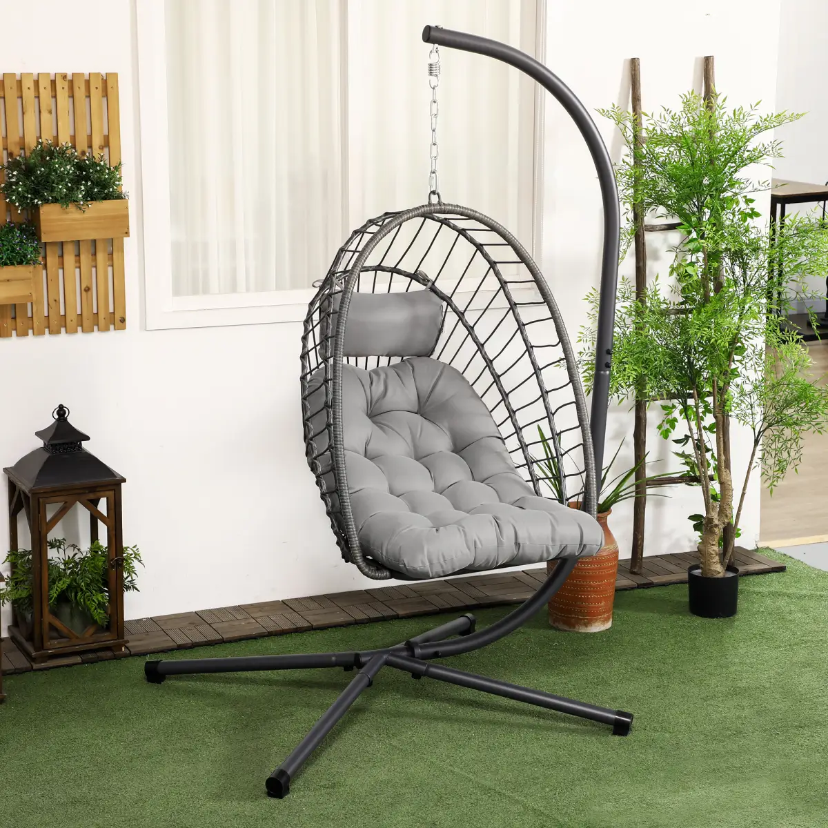 Outsunny Outsunny PE Hanging Swing Chair w/ Thick Cushion, Patio Hanging Chair, Grey - Hammocks