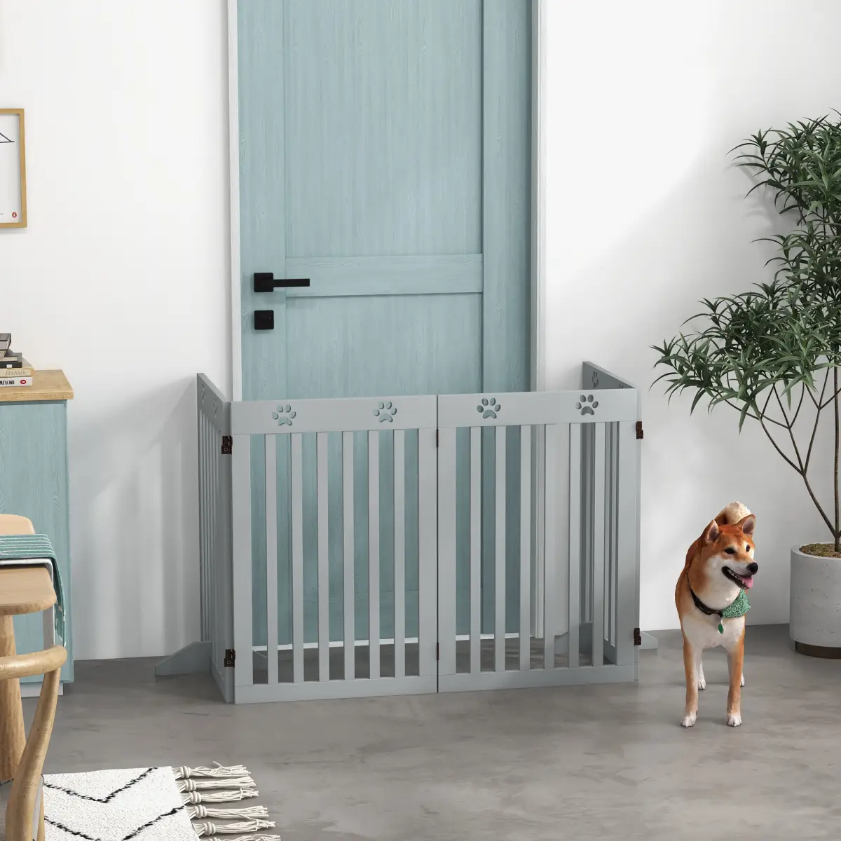 PawHut PawHut Pet Gate Foldable Fence Freestanding Dog Barrier w/ Support Feet Grey - Pet Gate