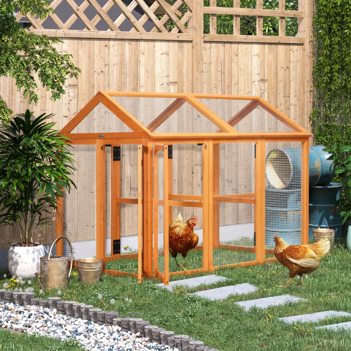 PawHut PawHut Chicken Run, Wooden Chicken Coop w/ Combinable Design - Orange - Chicken Coop