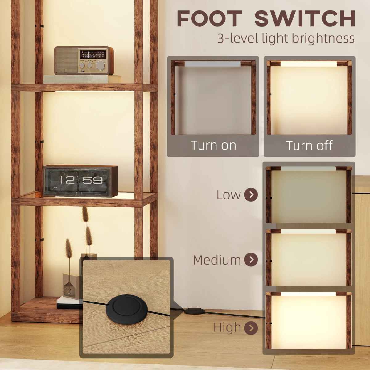 N/A Wood Floor Lamp 180cm 4 Tier Shelf LED Dimmer Home - Lamp