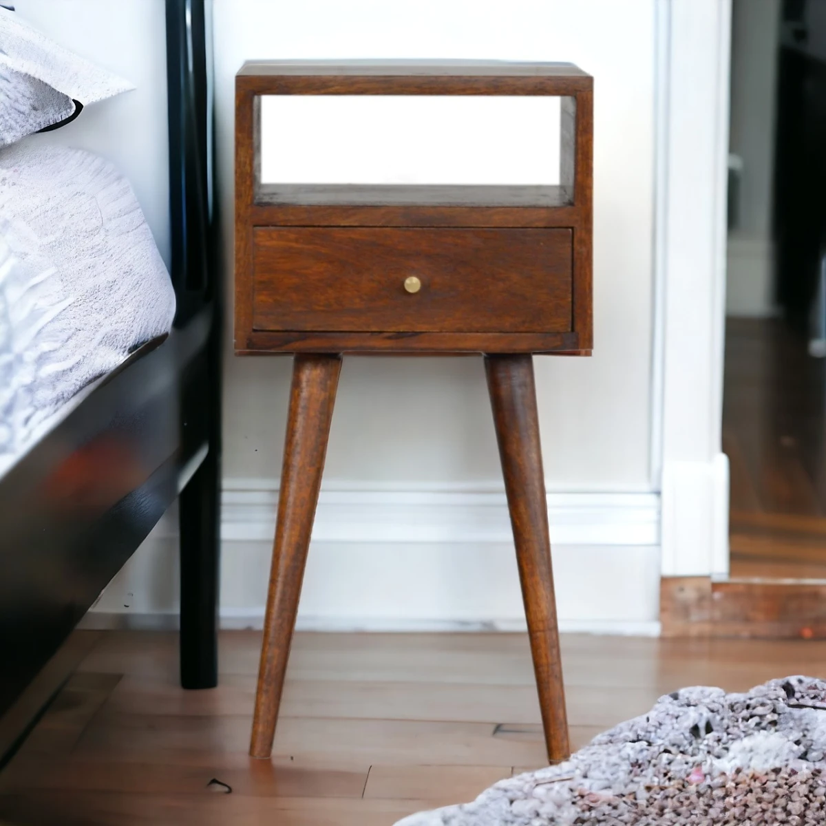 Artisan Furniture Nightstand Compact Solid Mango Wood Chestnut Finish Drawer And Shelf For Small Bedrooms by Artisan Furniture