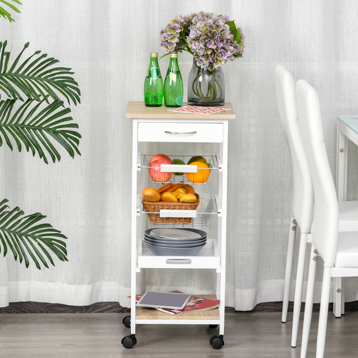 MDF Wood 5-Tier Kitchen Storage Trolley White - from HOMCOM