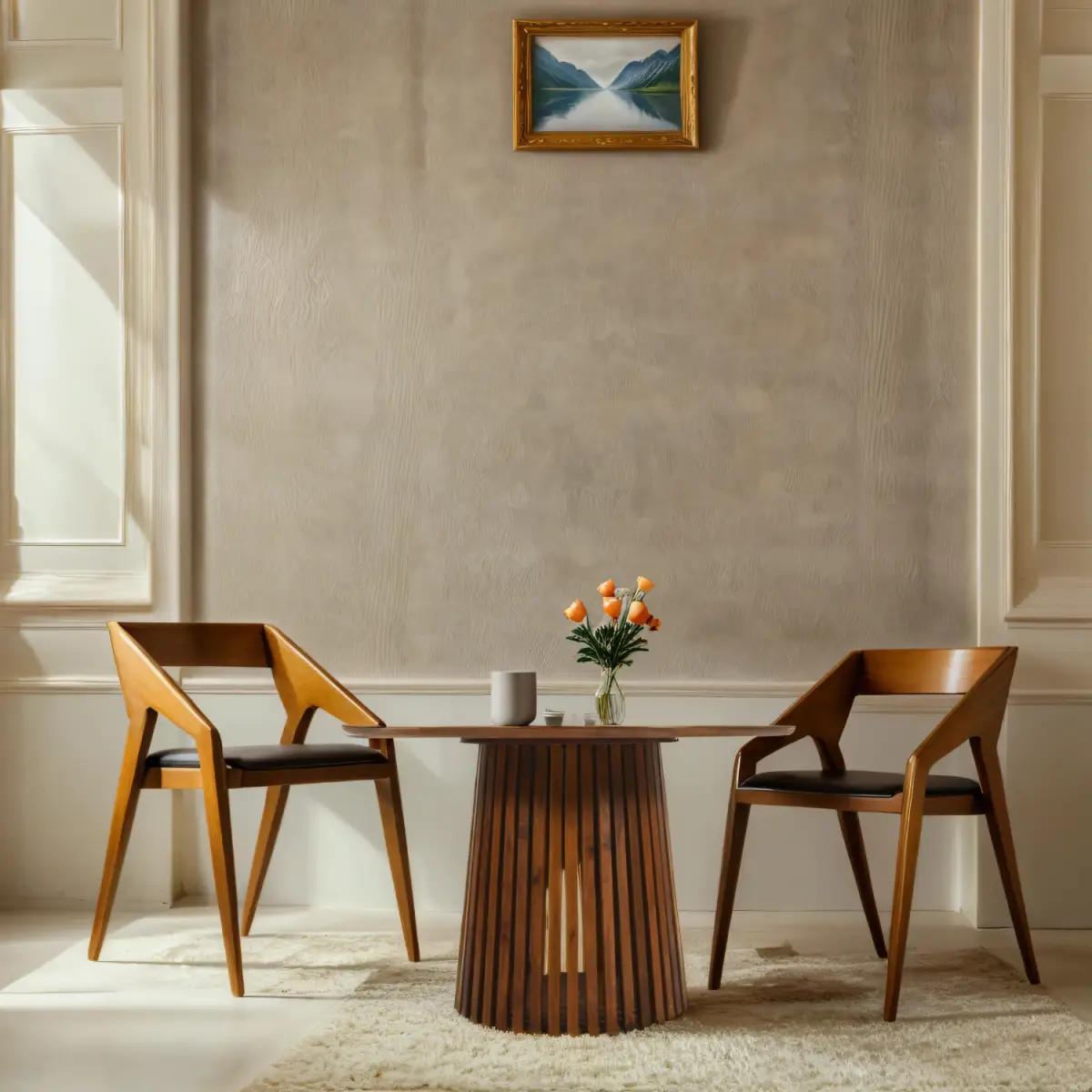 Indian Hub Slatted Mango Wood Round Dining Table 4 To 6 Seater - Dining Table