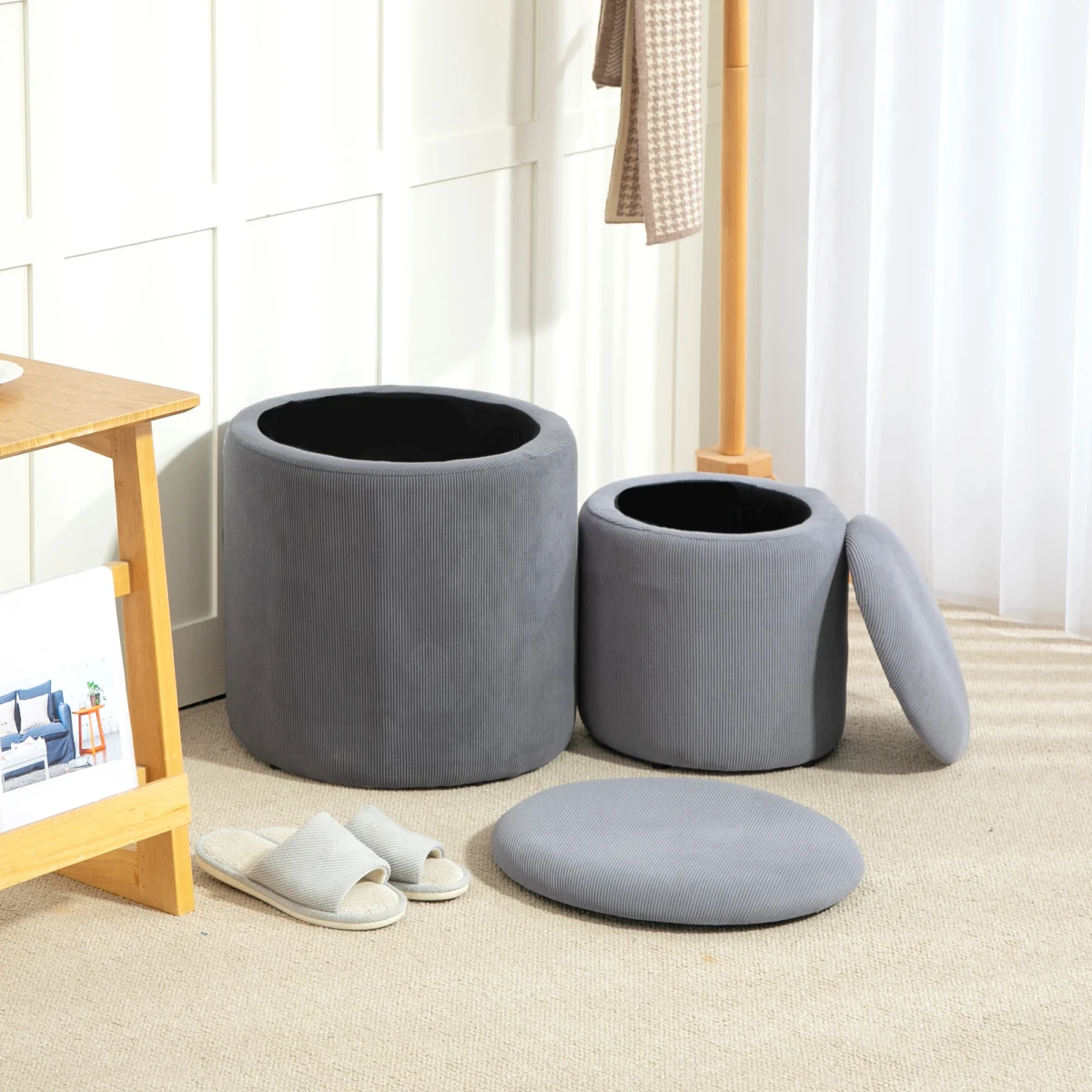 HOMCOM Fabric Storage Ottoman Set Large Small Lid by HOMCOM