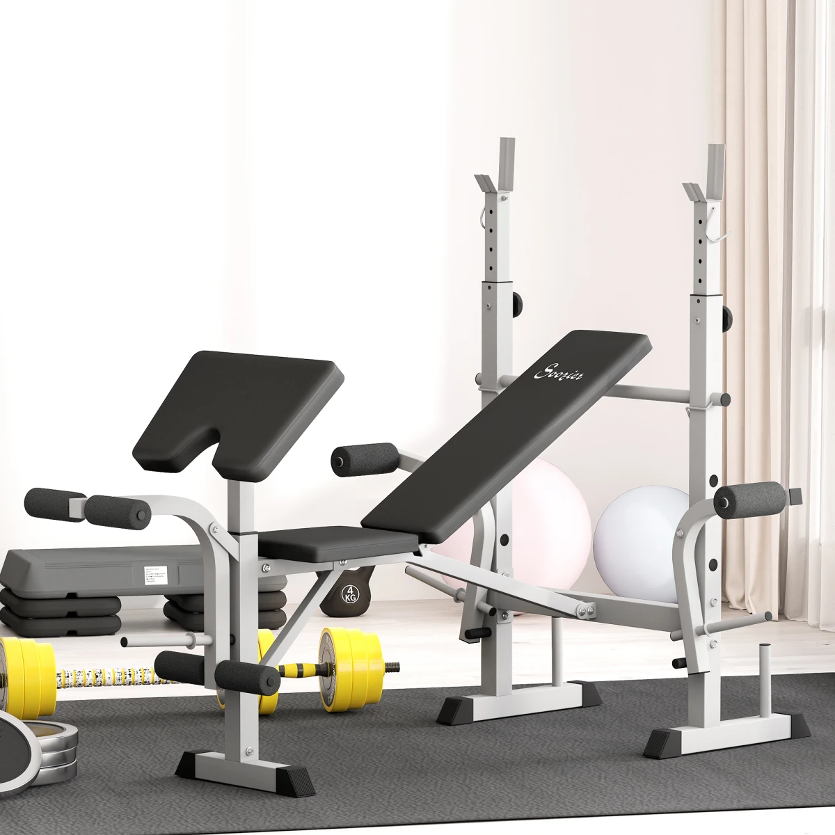 HOMCOM HOMCOM Adjustable Weight Bench with Squat Rack, Leg Developer, Grey - Wine Rack