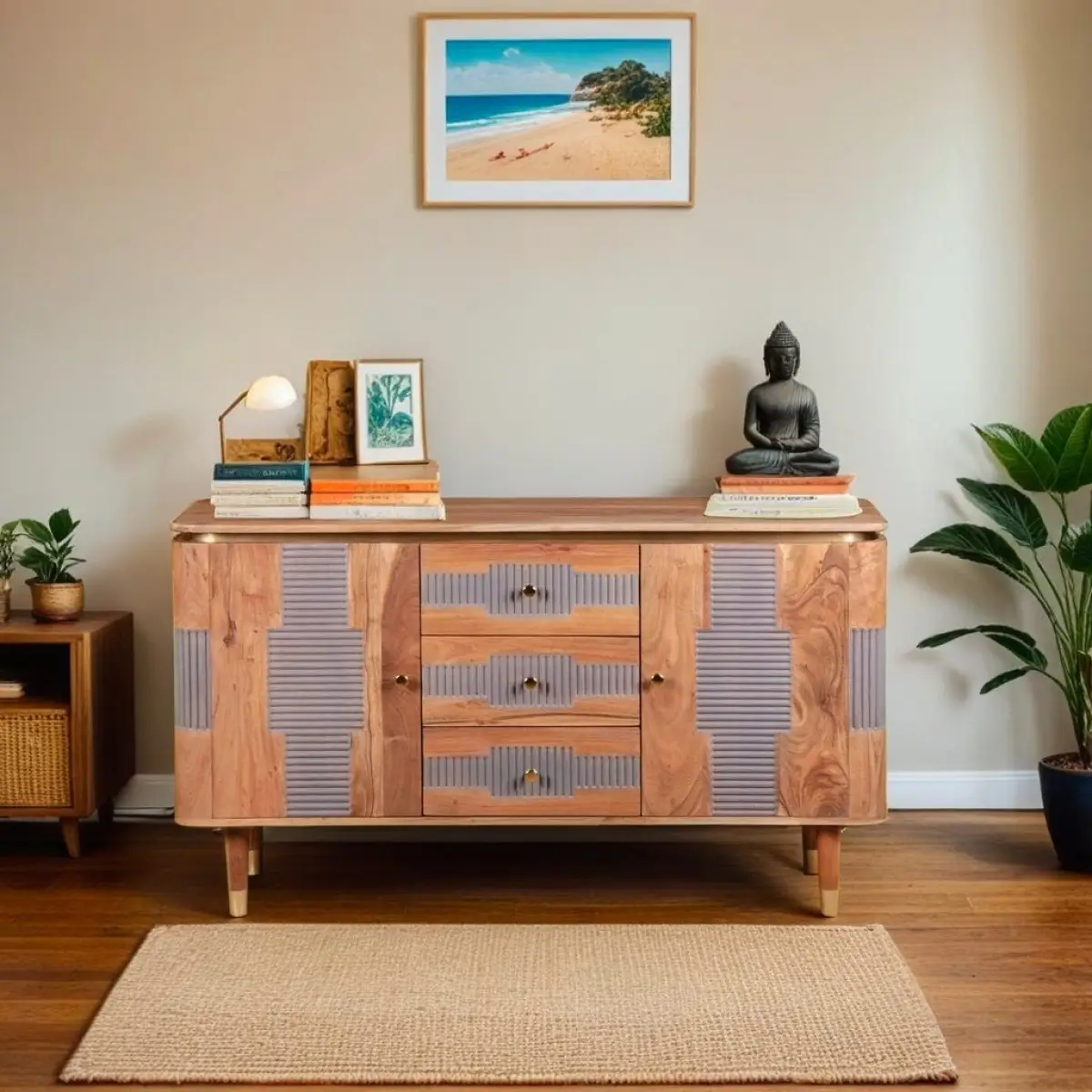 Indian Hub Wilton Acacia Wood 2 Doors 3 Drawers Sideboard - Sideboard