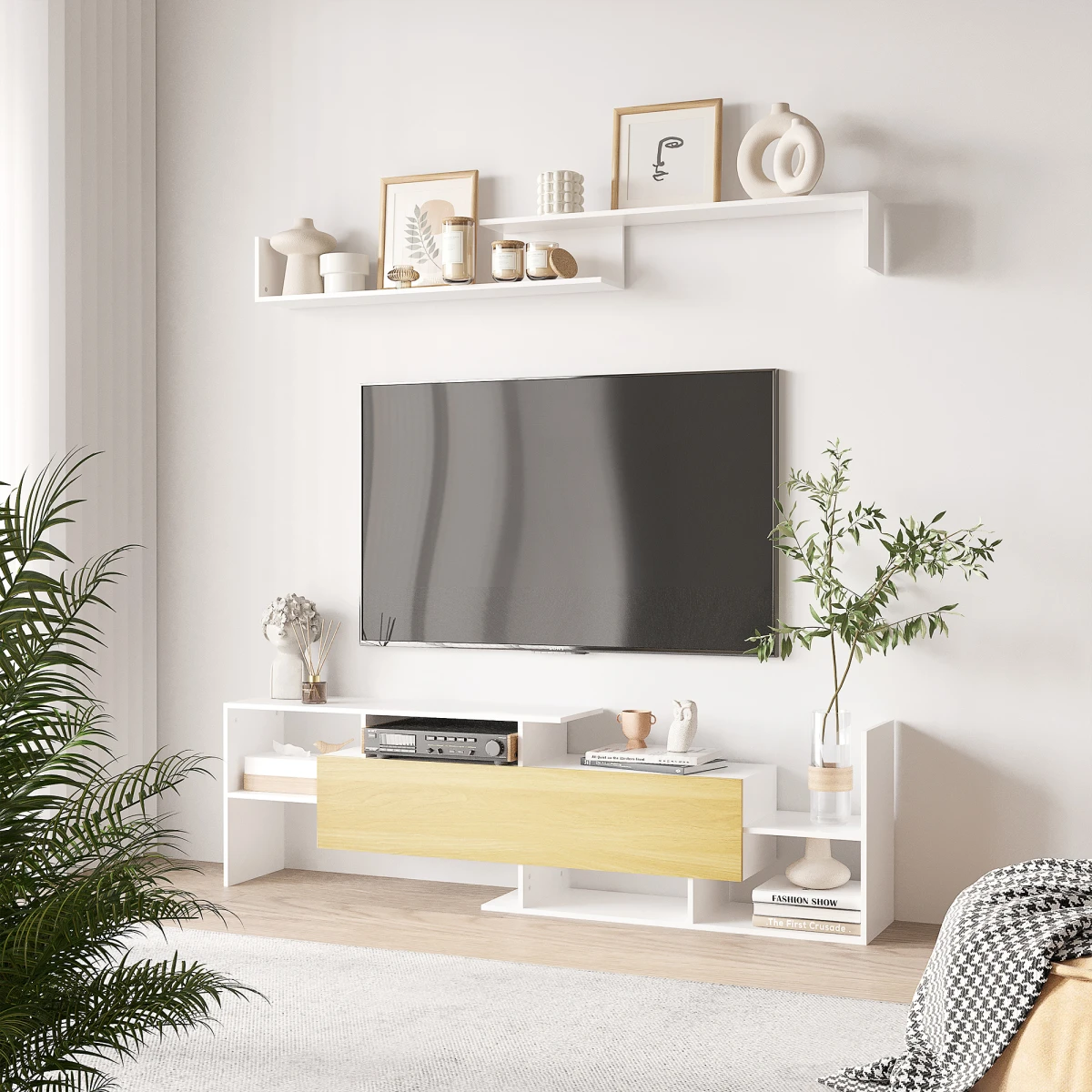 HOMCOM TV Cabinet With Floating Shelf 65 Inch TV Ready by HOMCOM