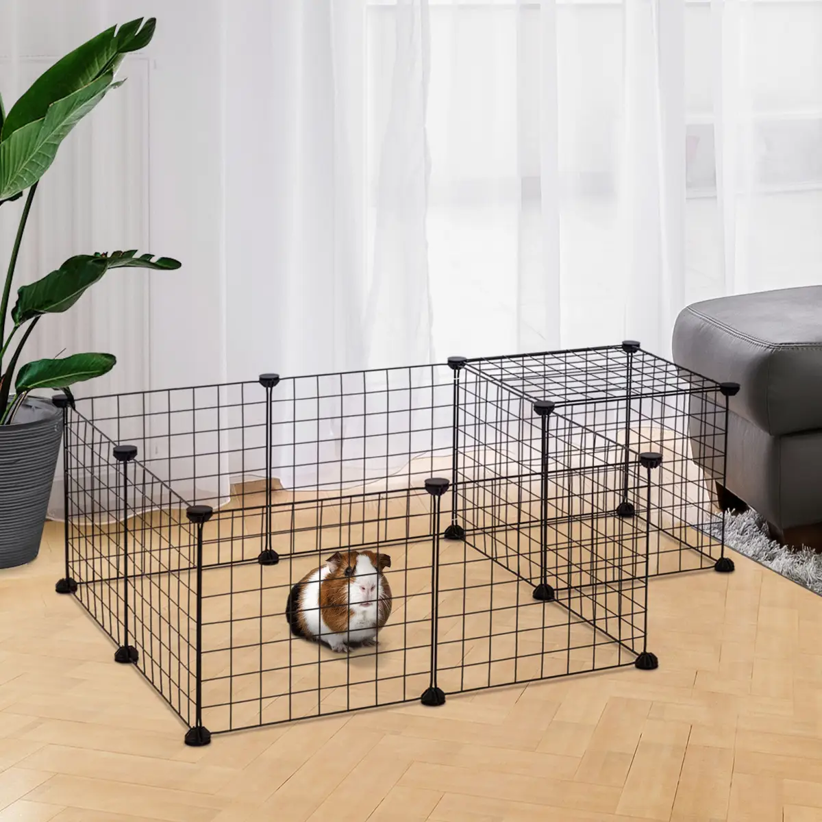 Pawhut DIY Pet Playpen Metal Wire Fence 12-Panel Guinea Pig Small Animals Cage Black - Pet Playpen