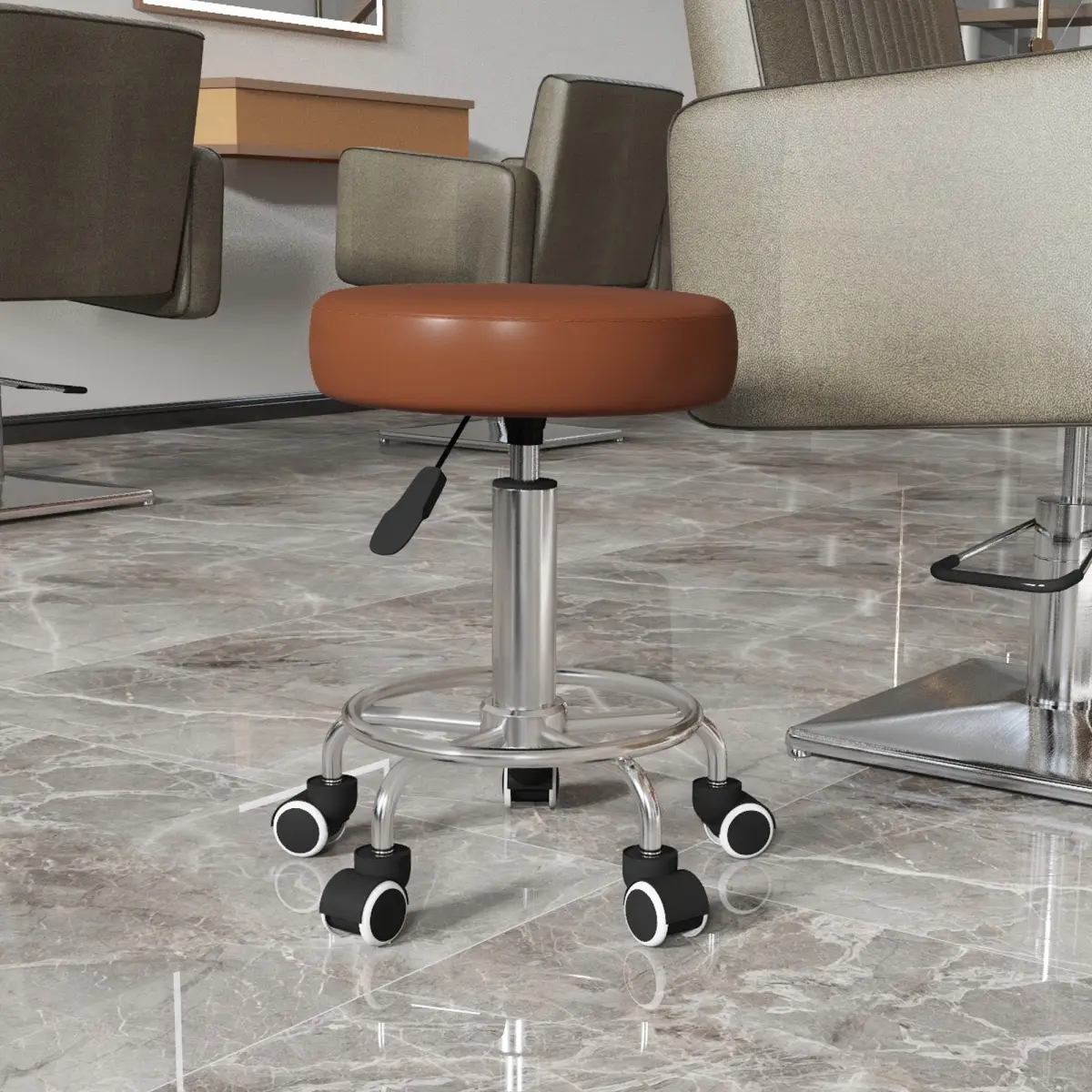 Vinsetto Vinsetto Round PU leather Salon Beautician Stool Adjustable Height, Brown - Bar Stool