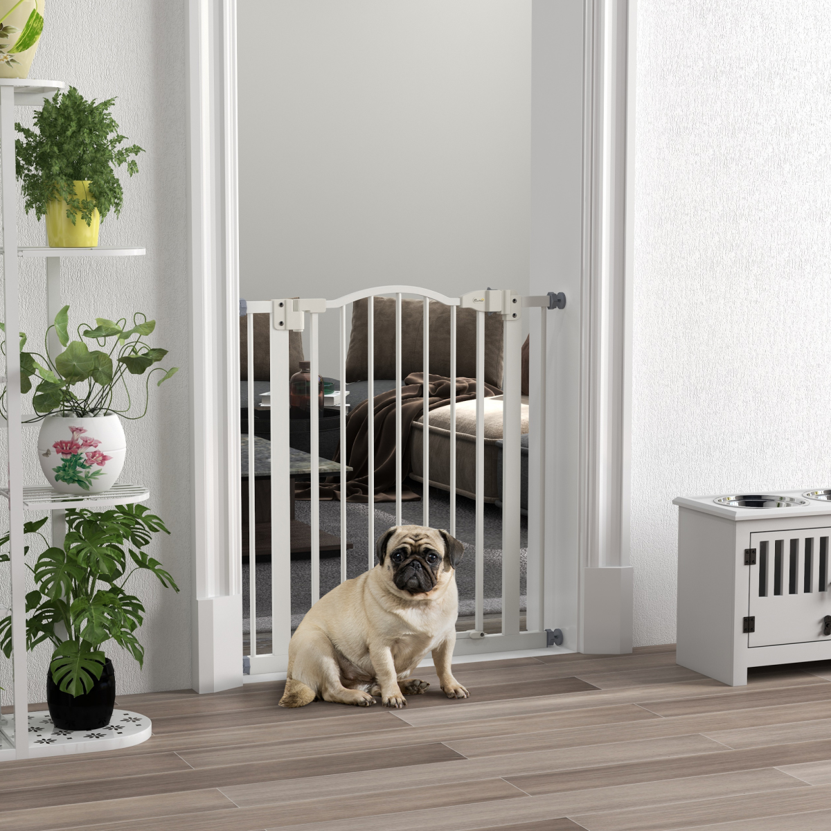 PawHut 74-80cm Adjustable Metal Pet Gate Safety Barrier w/ Auto-Close White - from PawHut