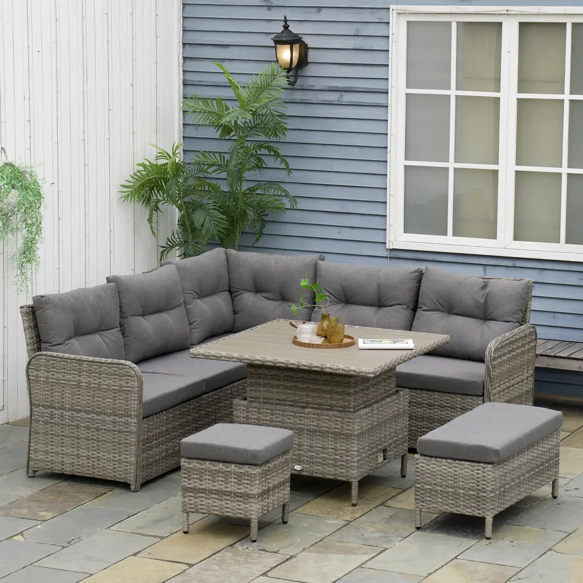 Outsunny Outsunny 6 PCs Rattan Garden Furniture Sectional Conversation Corner Sofa - Garden Sofa Sets
