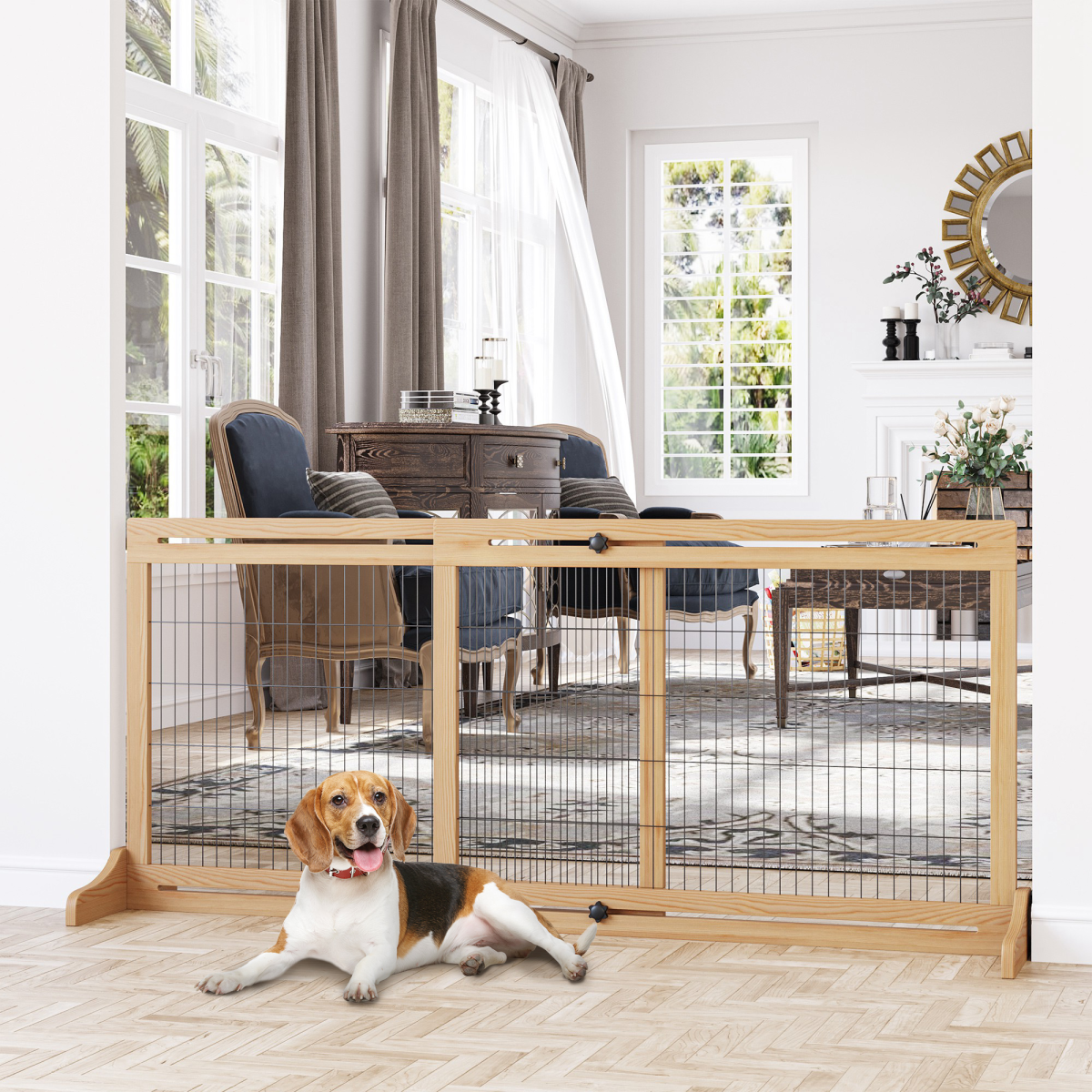 Adjustable Wooden Pet Gate Freestanding Dog Barrier for Doorway Pawhut - from Unbranded