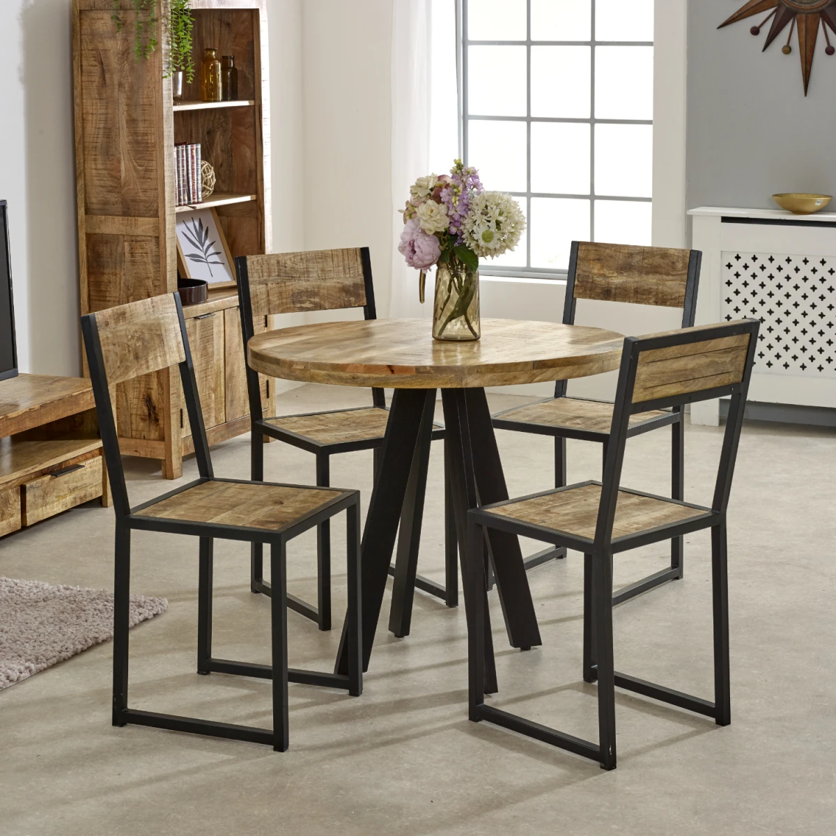 Surrey Round Dining Table 4 Seater Solid Mango Wood Home by Indian Hub