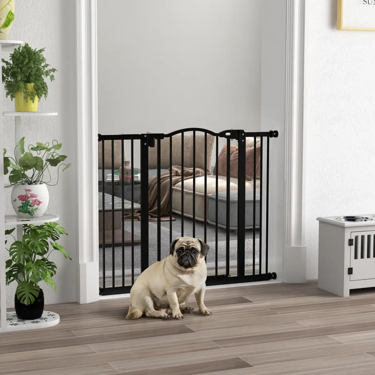 PawHut PawHut 74-100cm Adjustable Metal Pet Gate Safety Barrier w/ Auto-Close Black - Pet Gate