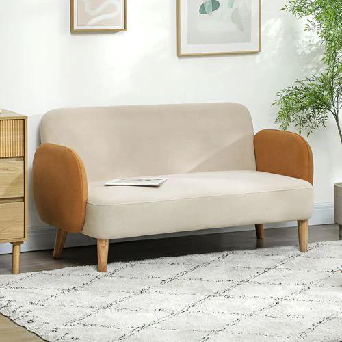 HOMCOM Modern 2 Seater Sofa w/ Rubber Wood Legs 130 x 74 x 76cm - Sofa