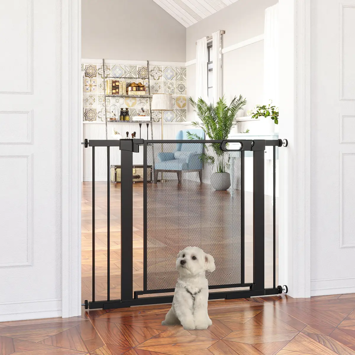 Pressure Fit Safety Gate for Doors Dog Gate Auto Close, 75-103 cm Black PawHut - Pet Gate