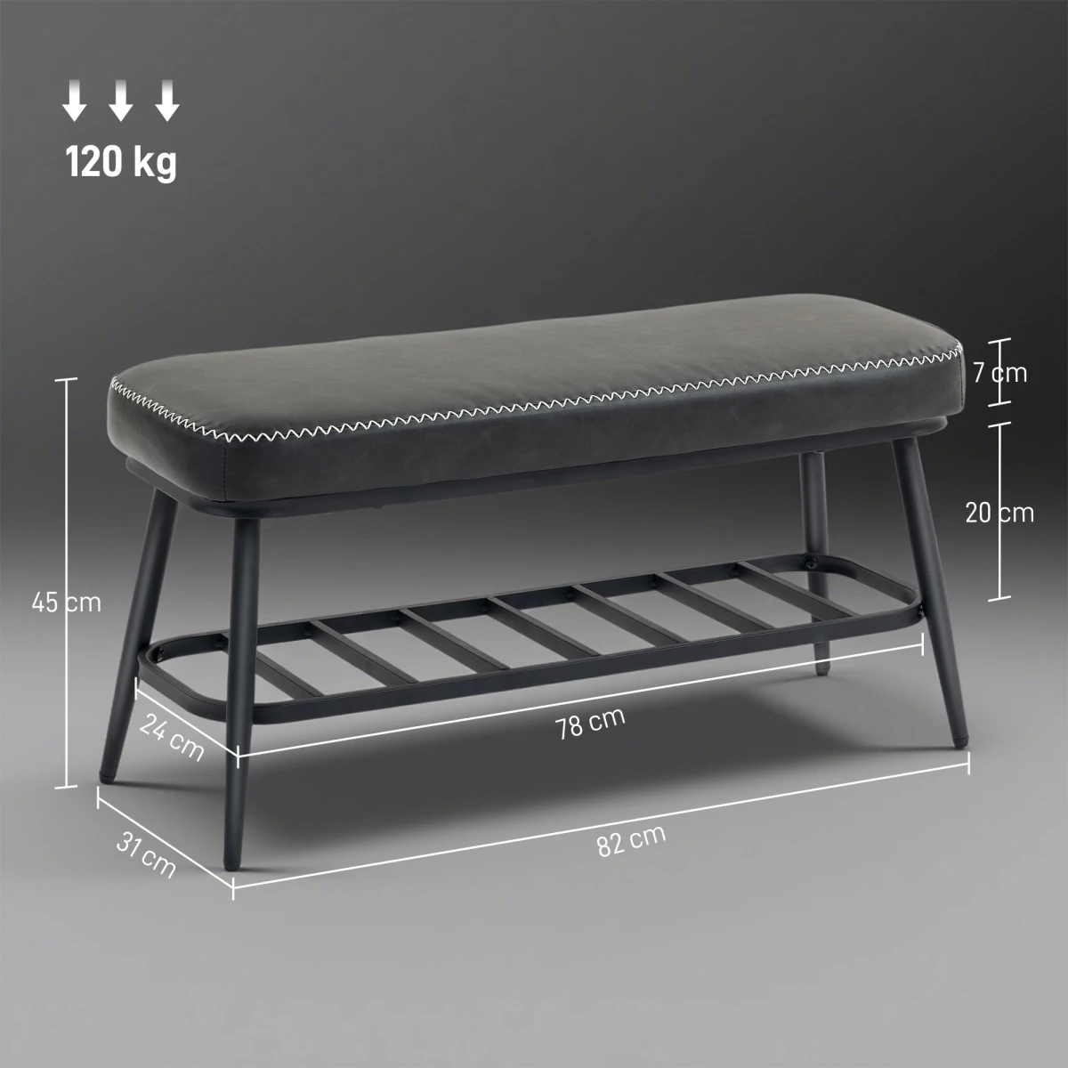 PU Leather Bench 7cm Cushion Four Pair Entryway by N/A
